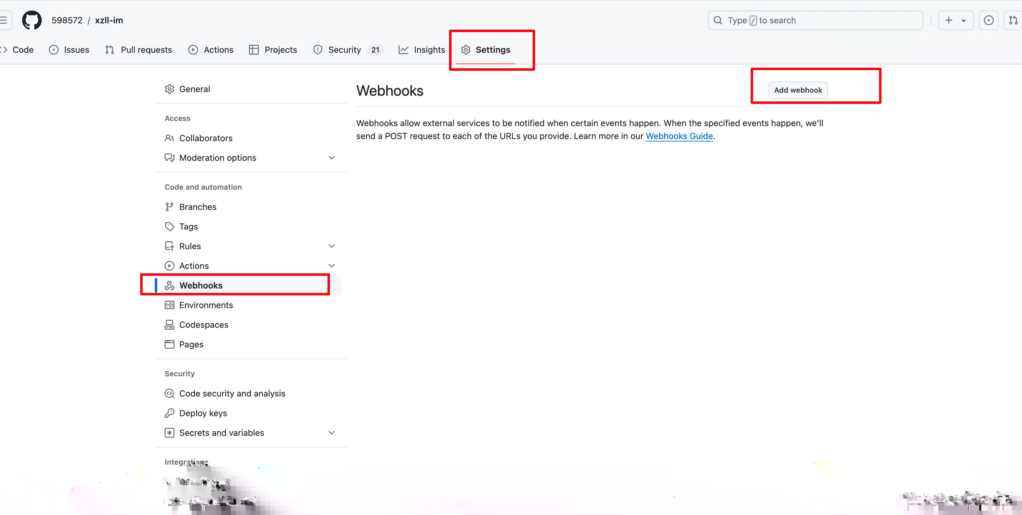 在github设置webhook配图