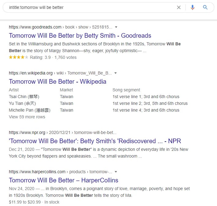 intitle:tomorrow will be better 的搜索结果